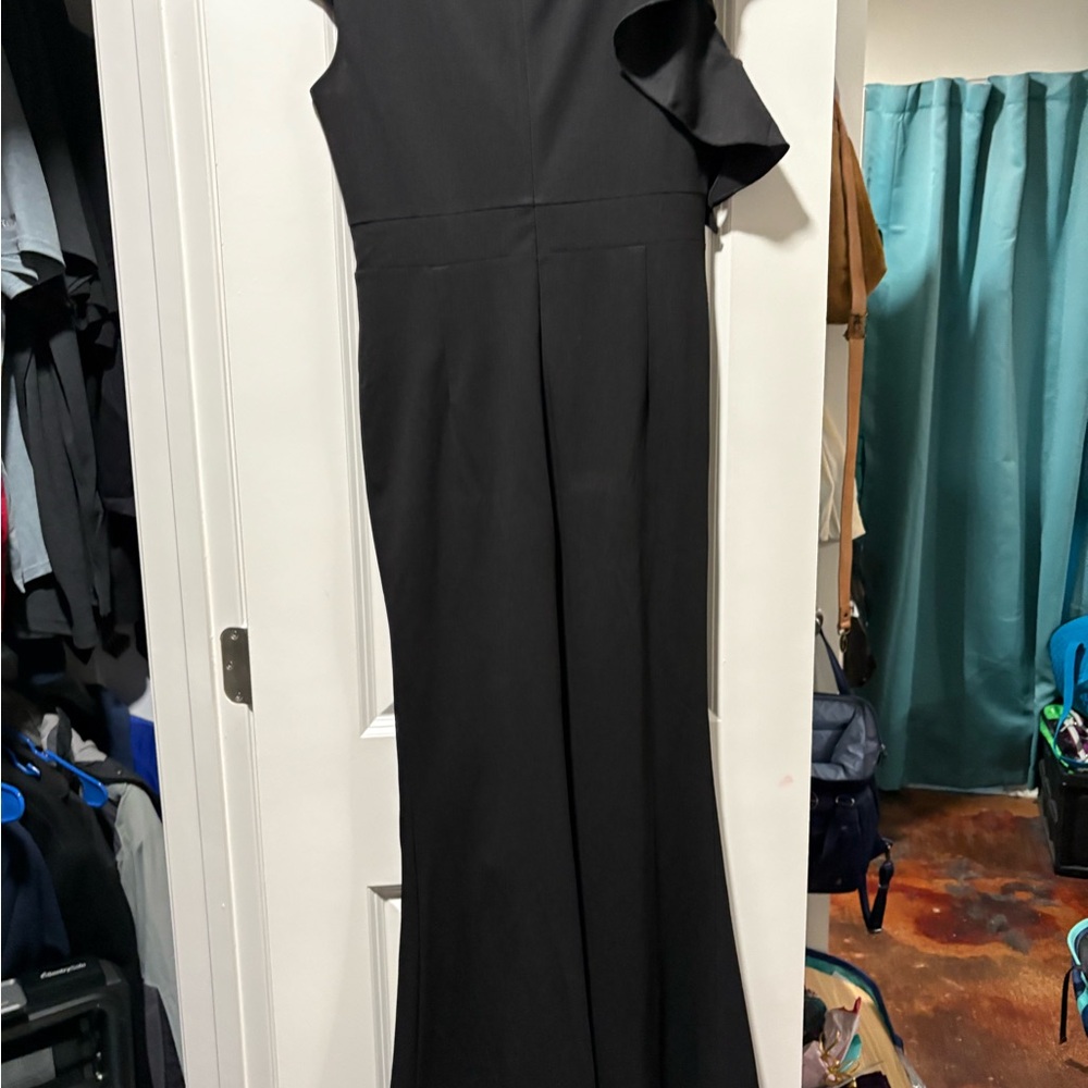 Black Ruffled One Shoulder Sheath Cocktail Dress - Picture 2 of 4